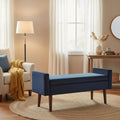 Velvet Upholstered Wooden Bench with Lift Top Storage and Tapered Feet, Navy Blue - 21 H x 48 W x 16 L Inches