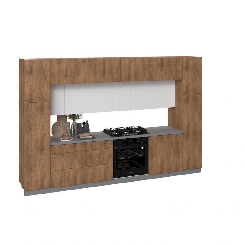 Kitchen Cabinet, Natural Teak & Black, 12Ft Wide