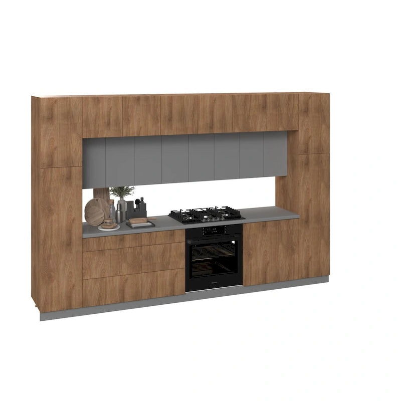 Kitchen Cabinet, Natural Teak & Black, 12Ft Wide