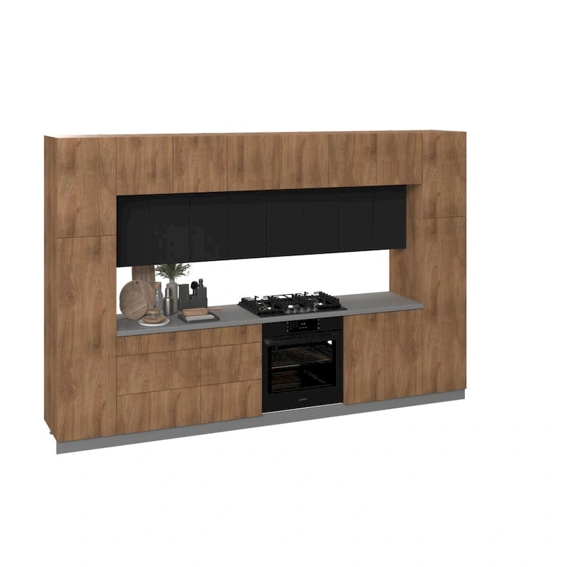 Kitchen Cabinet, Natural Teak & Black, 12Ft Wide