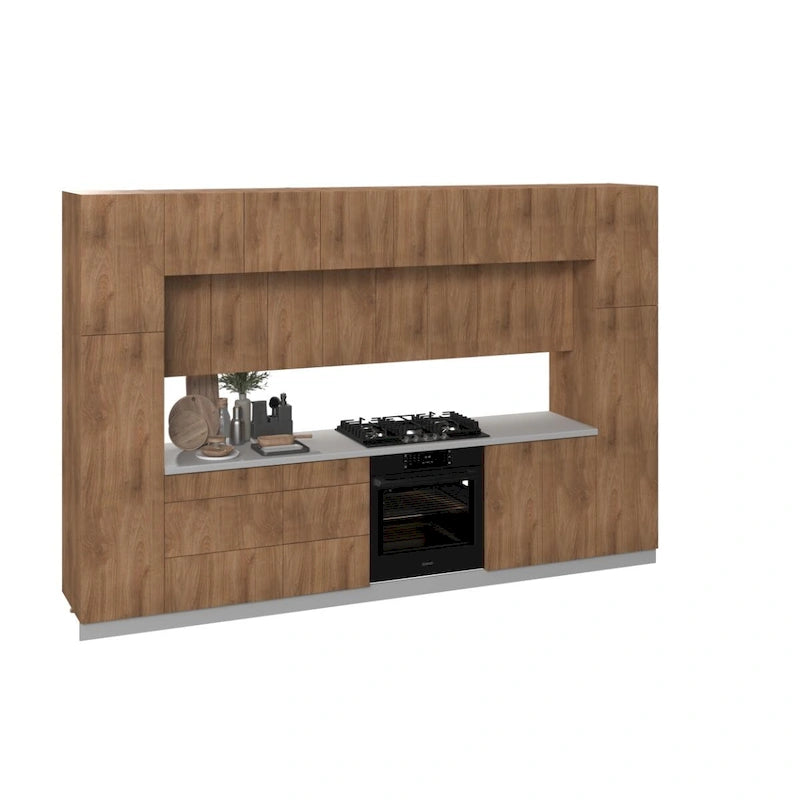 Kitchen Cabinet, Natural Teak & Black, 12Ft Wide