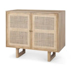 Light Brown Solid Wood with Cane Doors Accent Cabinet
