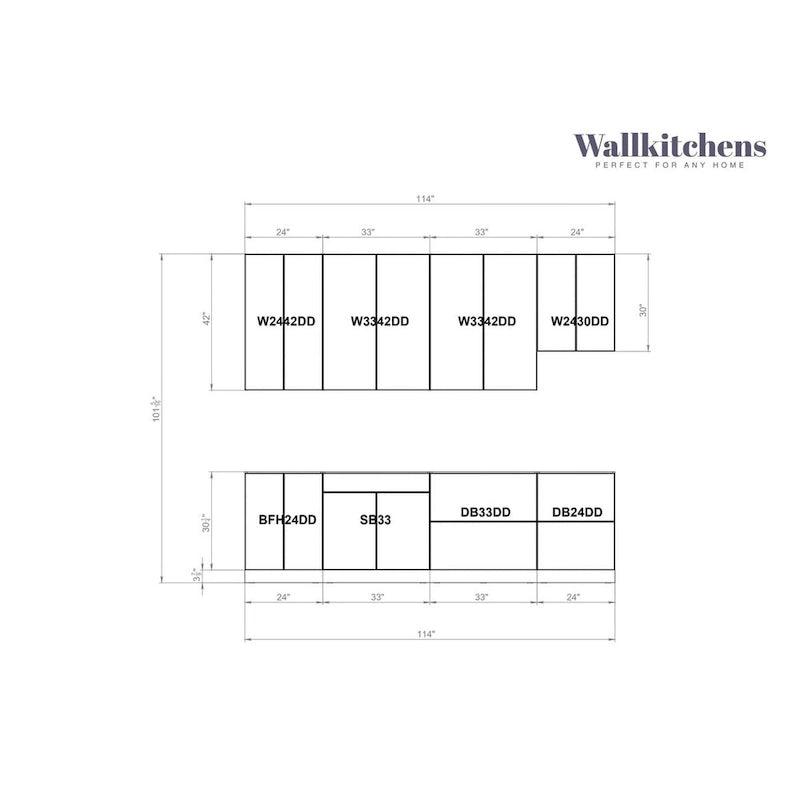 Contemporary Kitchen Cabinet, Natural Teak, 9.5Ft Wide