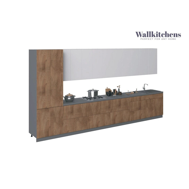 Kitchen Cabinet, Natural Teak & Black, 15Ft Wide