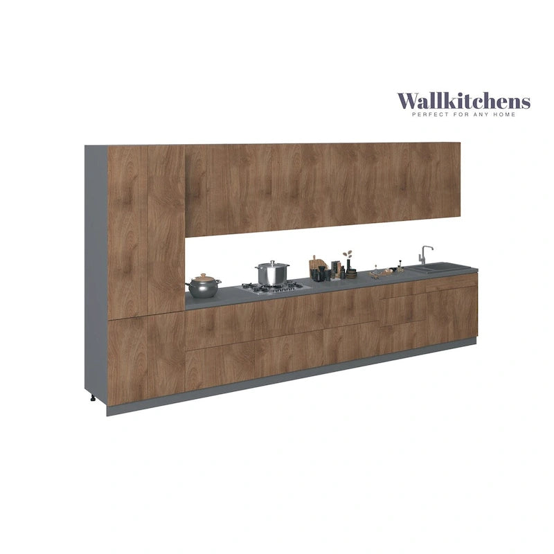 Kitchen Cabinet, Natural Teak & Black, 15Ft Wide