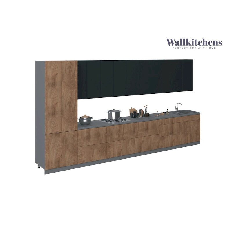 Kitchen Cabinet, Natural Teak & Black, 15Ft Wide