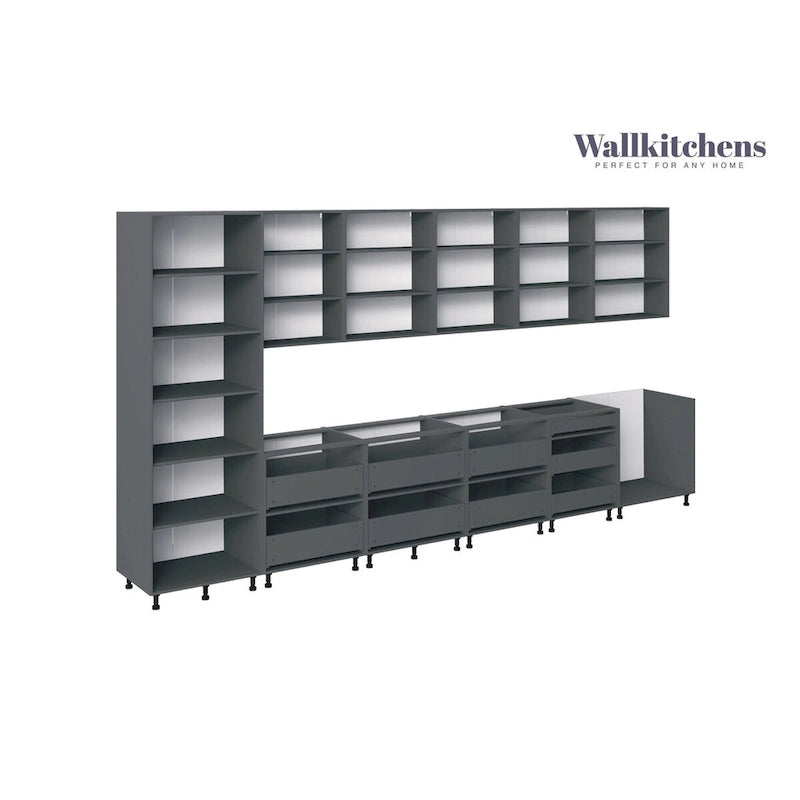 Kitchen Cabinet, Natural Teak & Black, 15Ft Wide