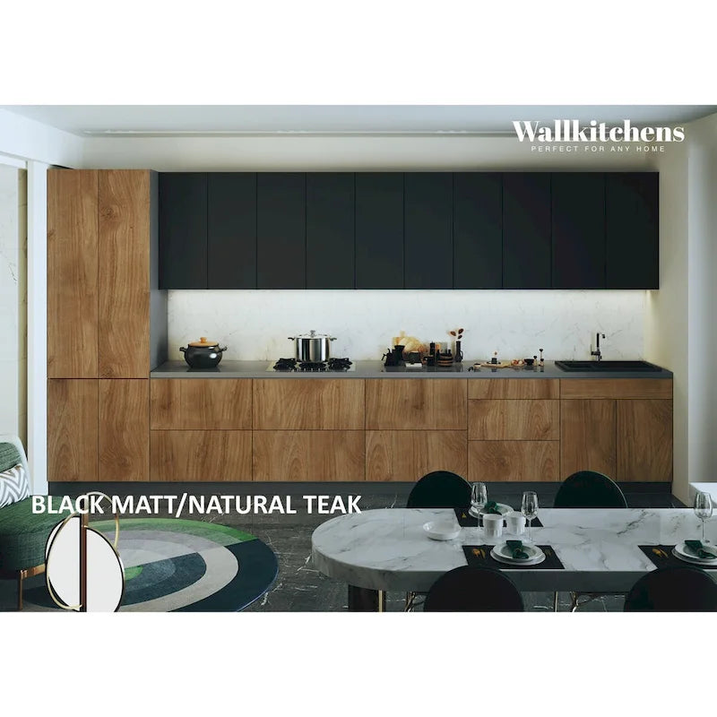 Kitchen Cabinet, Natural Teak & Black, 15Ft Wide