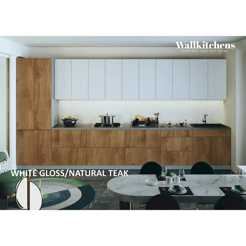 Kitchen Cabinet, Natural Teak & Black, 15Ft Wide