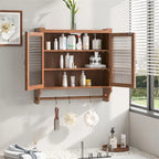 24.8Glass Door Vintage Double Door Wall Cabinet with Three Tiers