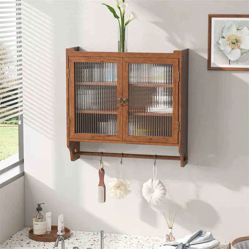 24.8Glass Door Vintage Double Door Wall Cabinet with Three Tiers