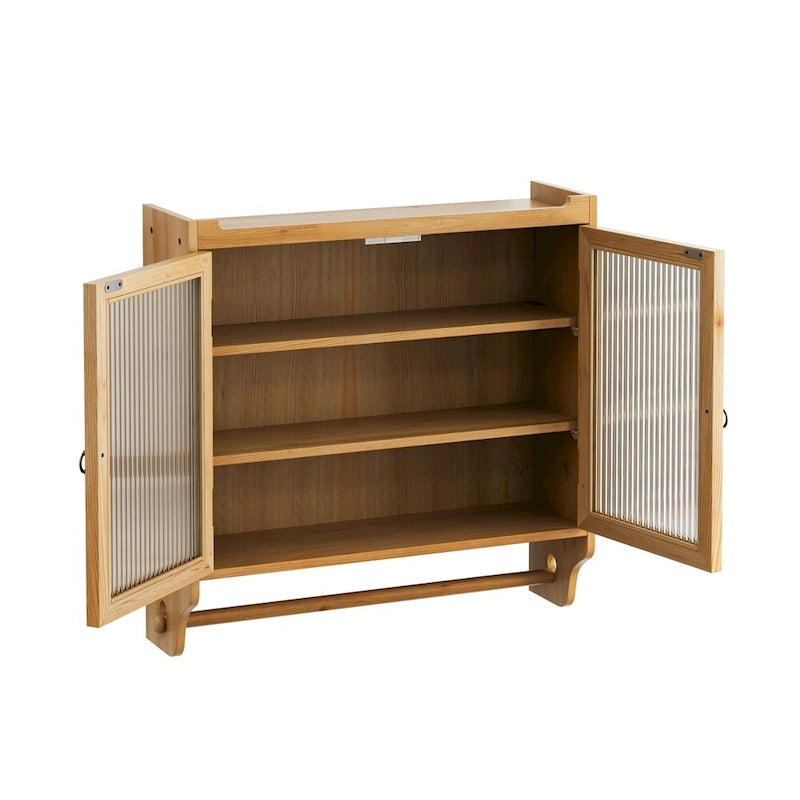 24.8Glass Door Vintage Double Door Wall Cabinet with Three Tiers