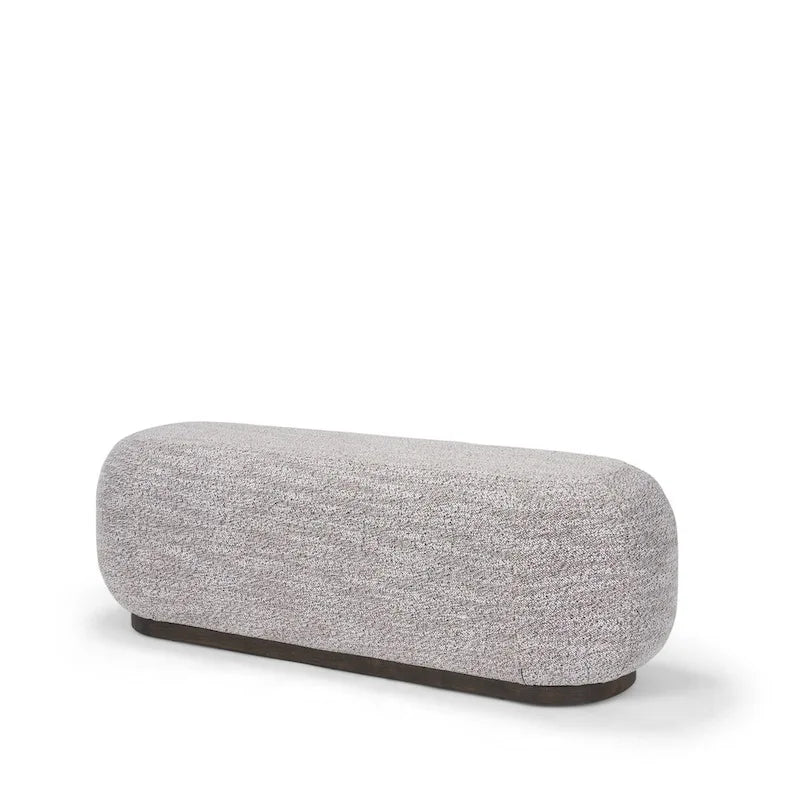Gray Fabric & Dark Brown Wood Oblong Bench