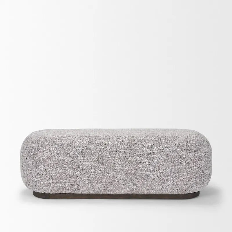 Gray Fabric & Dark Brown Wood Oblong Bench