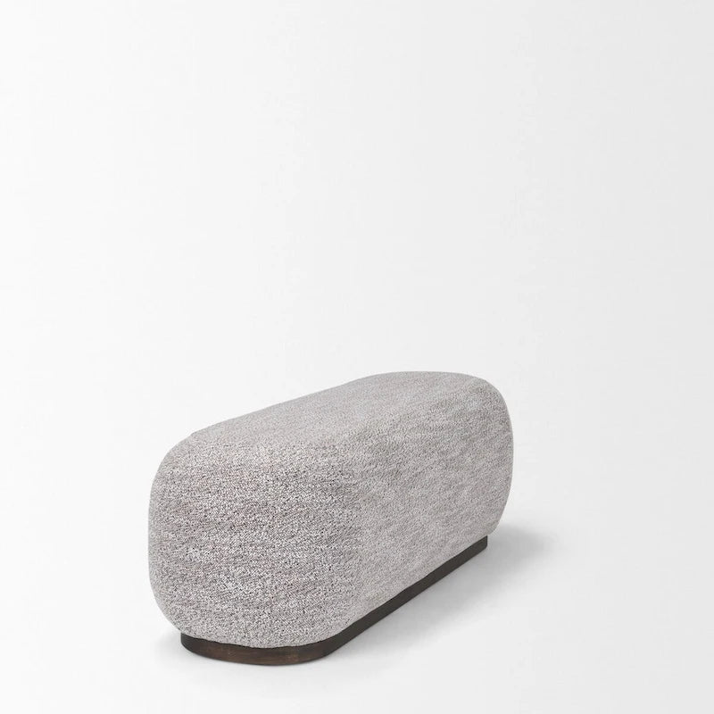 Gray Fabric & Dark Brown Wood Oblong Bench