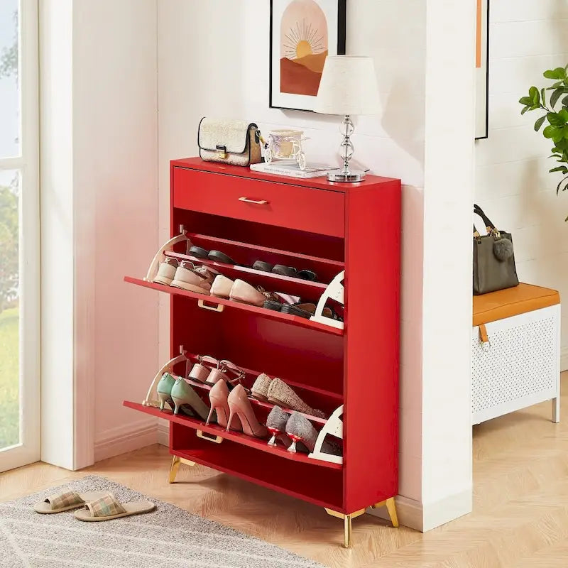 Hidden Shoe Rack Storage for Entryway,Free Standing Shoe Organizer with 2 Flip Drawers