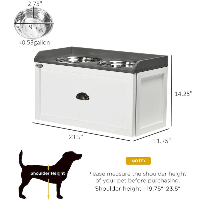 Dog Feeding Station with Storage Drawer, Dog Food Storage Cabinet with 2 Removable Elevated Dog Bowls for Large Sized Dogs