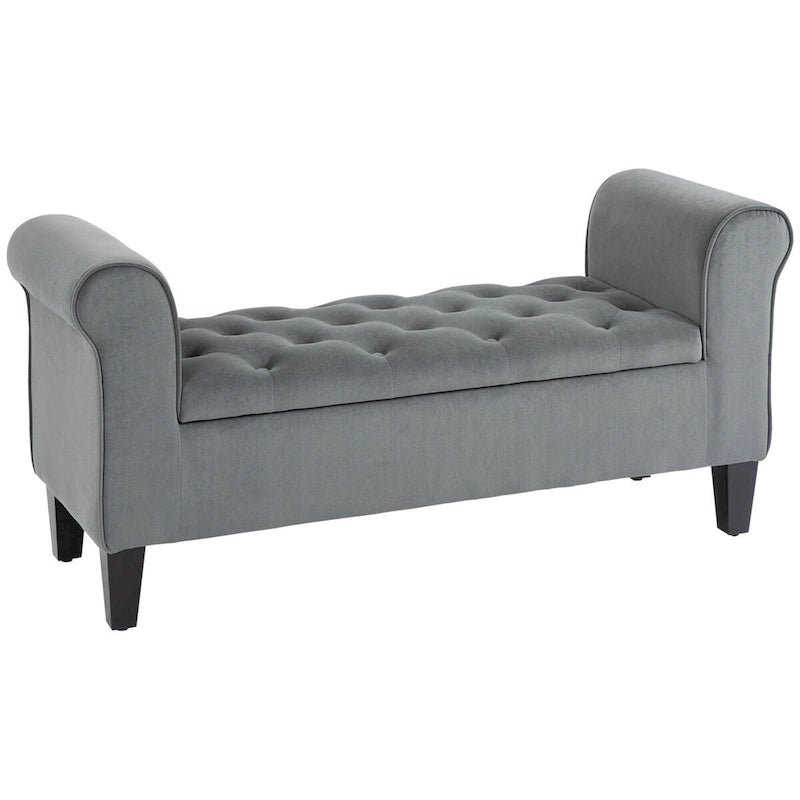 Button-Tufted Storage Ottoman Bench with Rolled Armrests