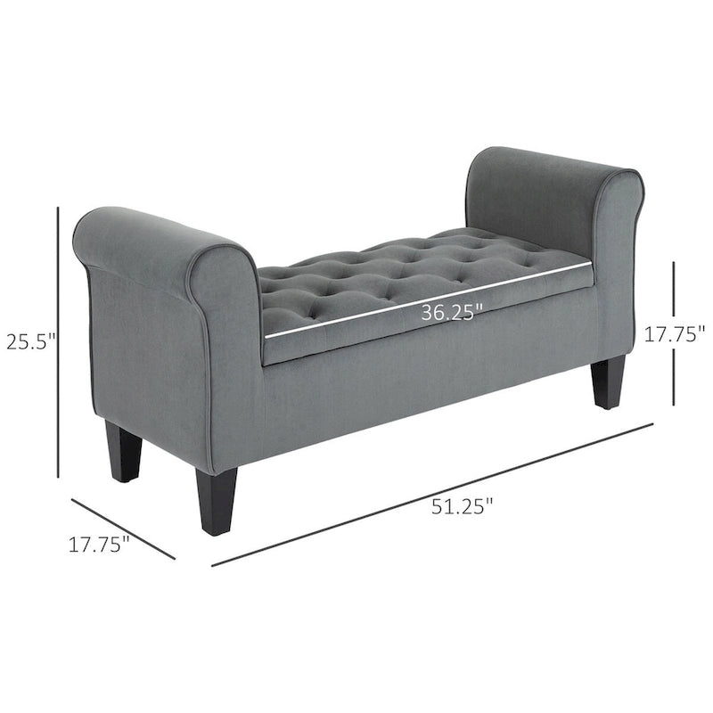 Button-Tufted Storage Ottoman Bench with Rolled Armrests