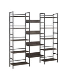 Triple Wide 5-Shelf Industrial Retro Wooden Style Open Bookshelves
