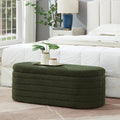 Modern Oval Storage Ottoman Bench, Boucle Teddy Fabric, End of Bed Stool with Safety Hinge