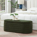 Modern Oval Storage Ottoman Bench,Boucle Teddy Fabric End of Bed Bench with Storage,End of Bed Stool with Safety Hinge
