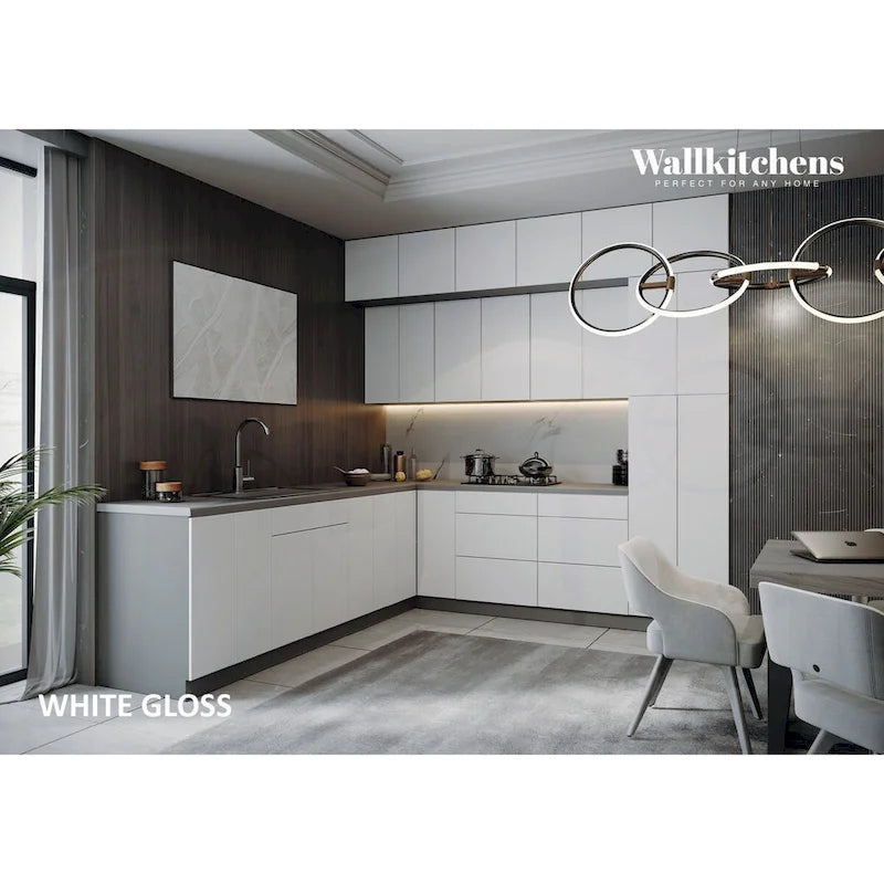 Kitchen Cabinet, White Gloss, 9Ft Wide