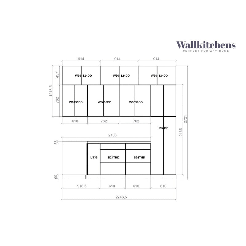 Kitchen Cabinet, White Gloss, 9Ft Wide