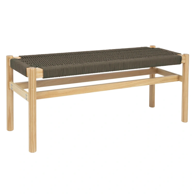 Solid Wood and Woven Rope Entryway Bench, 43.3L x 15.0W x 18.0H