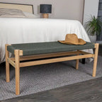 Solid Wood and Woven Rope Entryway Bench, 43.3L x 15.0W x 18.0H