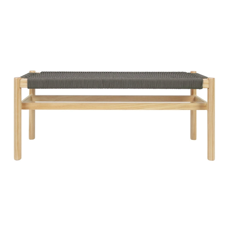 Solid Wood and Woven Rope Entryway Bench, 43.3L x 15.0W x 18.0H
