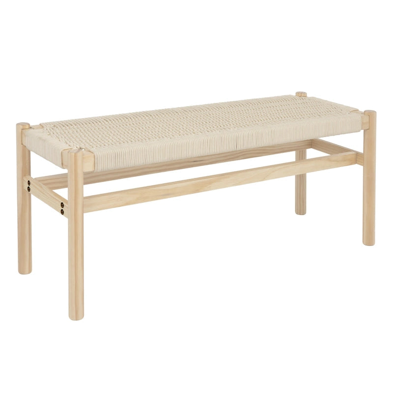 Solid Wood and Woven Rope Entryway Bench, 43.3L x 15.0W x 18.0H
