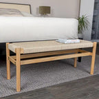 Solid Wood and Woven Rope Entryway Bench, 43.3L x 15.0W x 18.0H