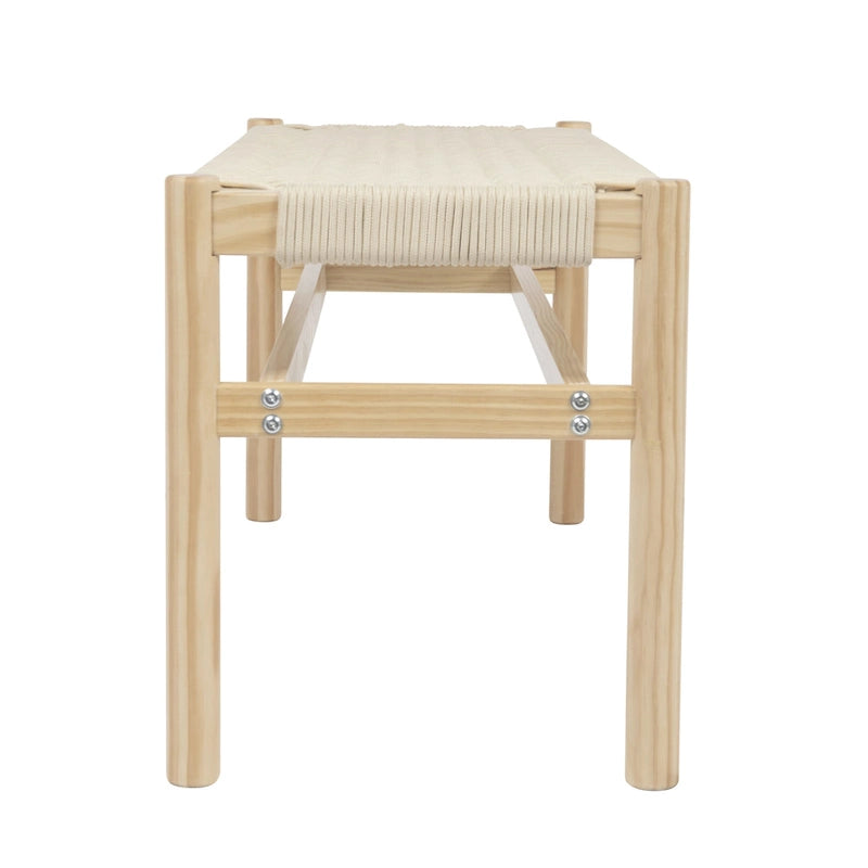 Solid Wood and Woven Rope Entryway Bench, 43.3L x 15.0W x 18.0H