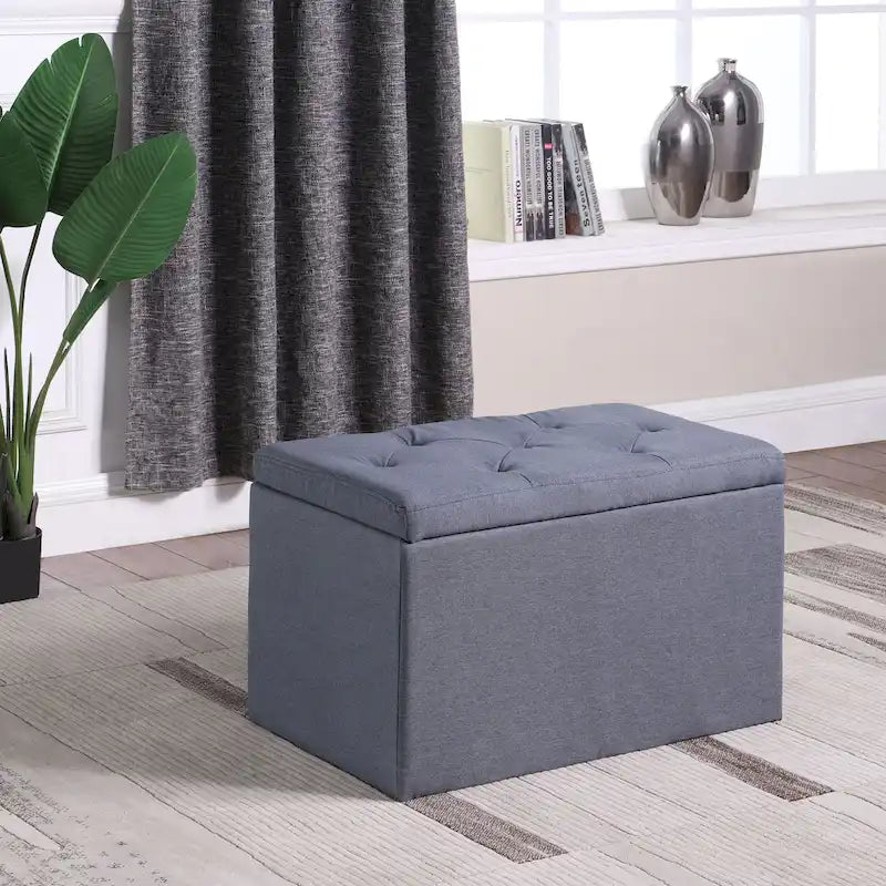18.5 in Grey Tufted Storage Bench