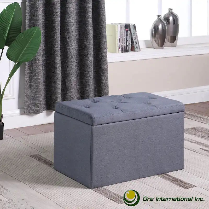 18.5 in Grey Tufted Storage Bench