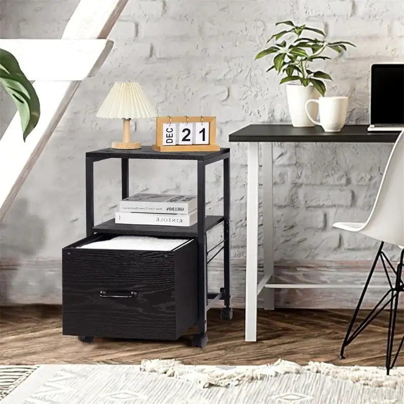 2 Tier Metal Mobile Under Desk Home Printer Stand - 11.81D x 15.75W x 25.6H