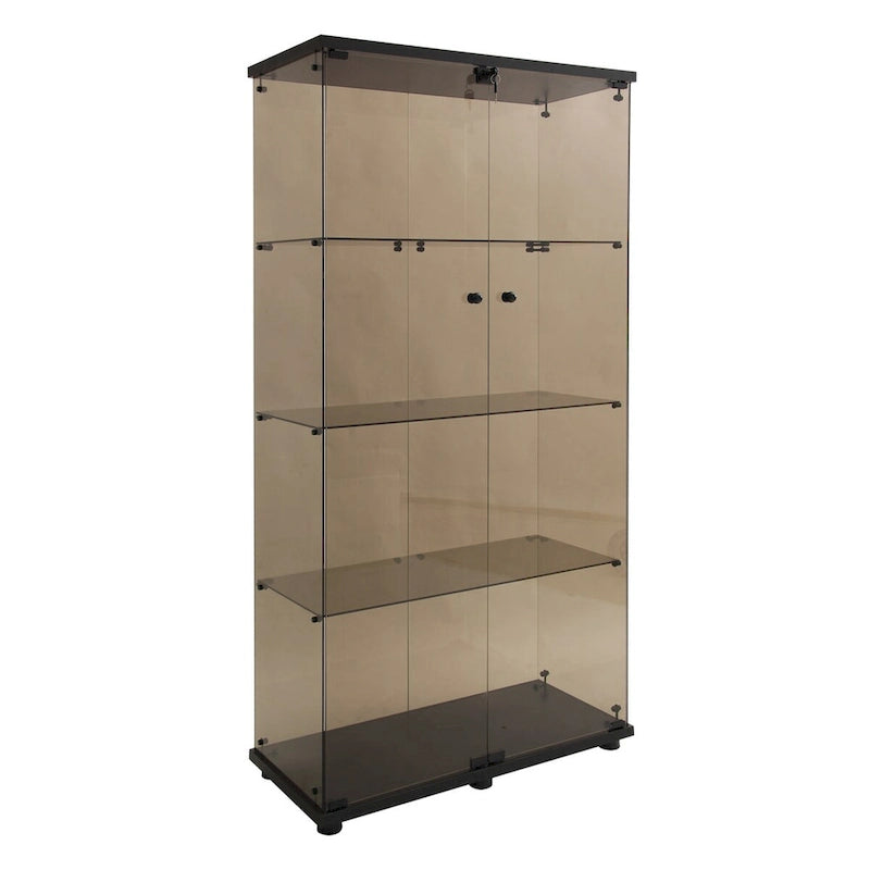 Two-door Glass Display Cabinet 4 Shelves with Door, Floor Standing Curio Bookshelf ,64.7*31.7*14.3,Black
