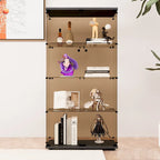 Two-door Glass Display Cabinet 4 Shelves with Door, Floor Standing Curio Bookshelf ,64.7*31.7*14.3,Black