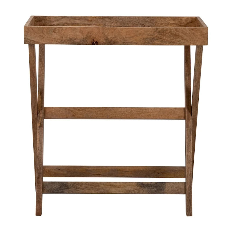 Wooden Butler Tray with Stand, Brown, Contemporary Rustic, 30 x 15 x 32