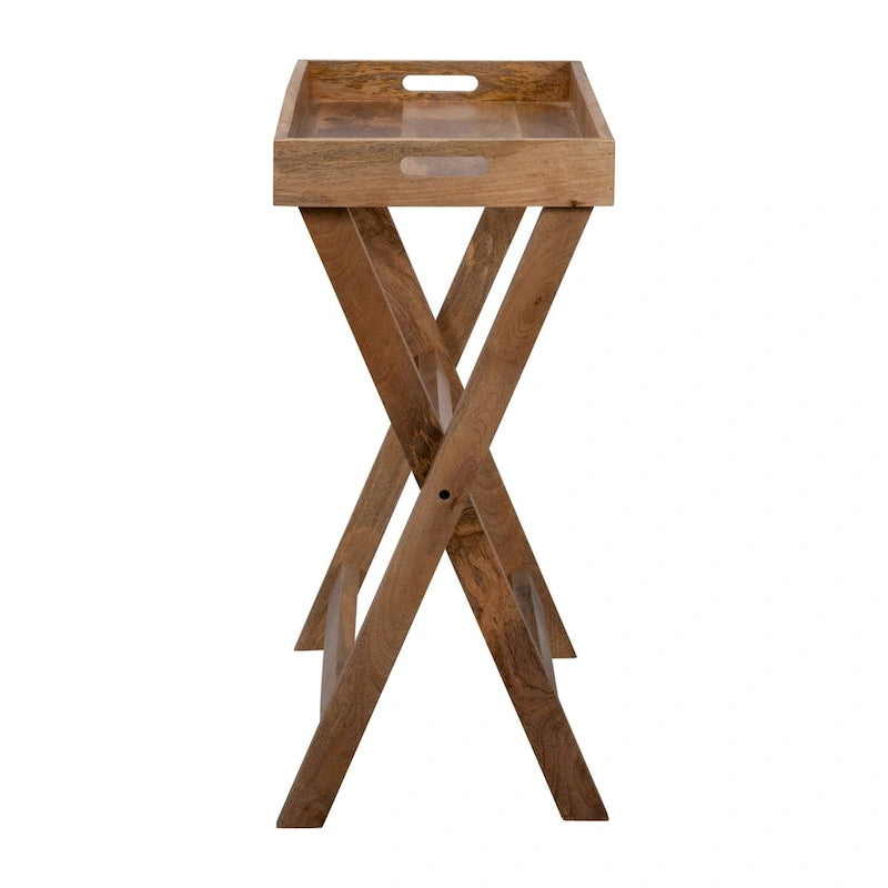 Wooden Butler Tray with Stand, Brown, Contemporary Rustic, 30 x 15 x 32