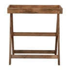 Wooden Butler Tray with Stand, Brown, Contemporary Rustic, 30 x 15 x 32