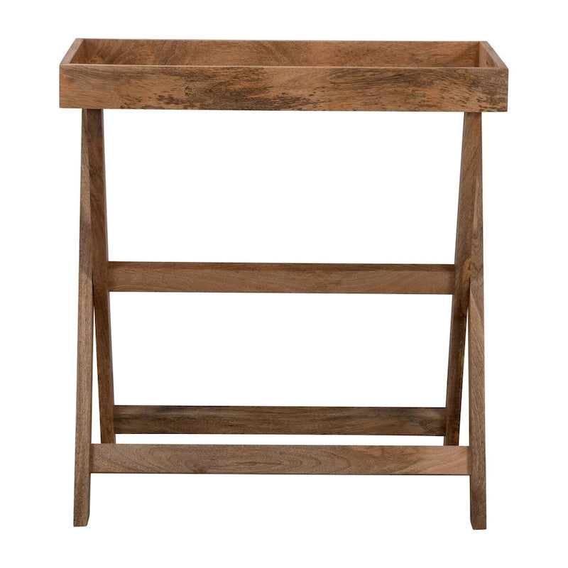 Wooden Butler Tray with Stand, Brown, Contemporary Rustic, 30 x 15 x 32