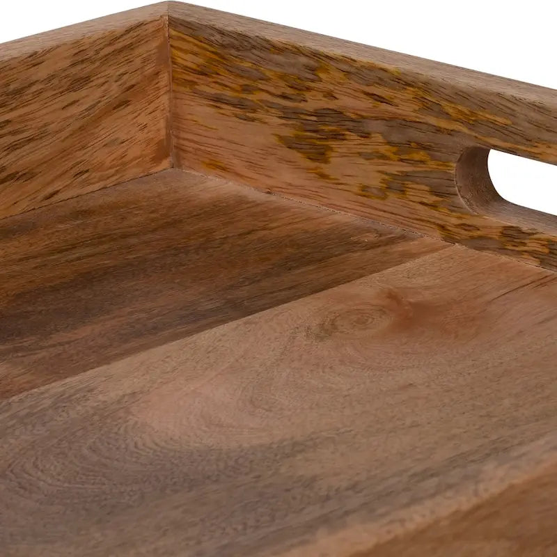 Wooden Butler Tray with Stand, Brown, Contemporary Rustic, 30 x 15 x 32