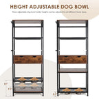 3 Height Adjustable Raised Dog Bowls, Dog Feeder Station for Large Medium Dogs Cats, Dog Storage with shelves