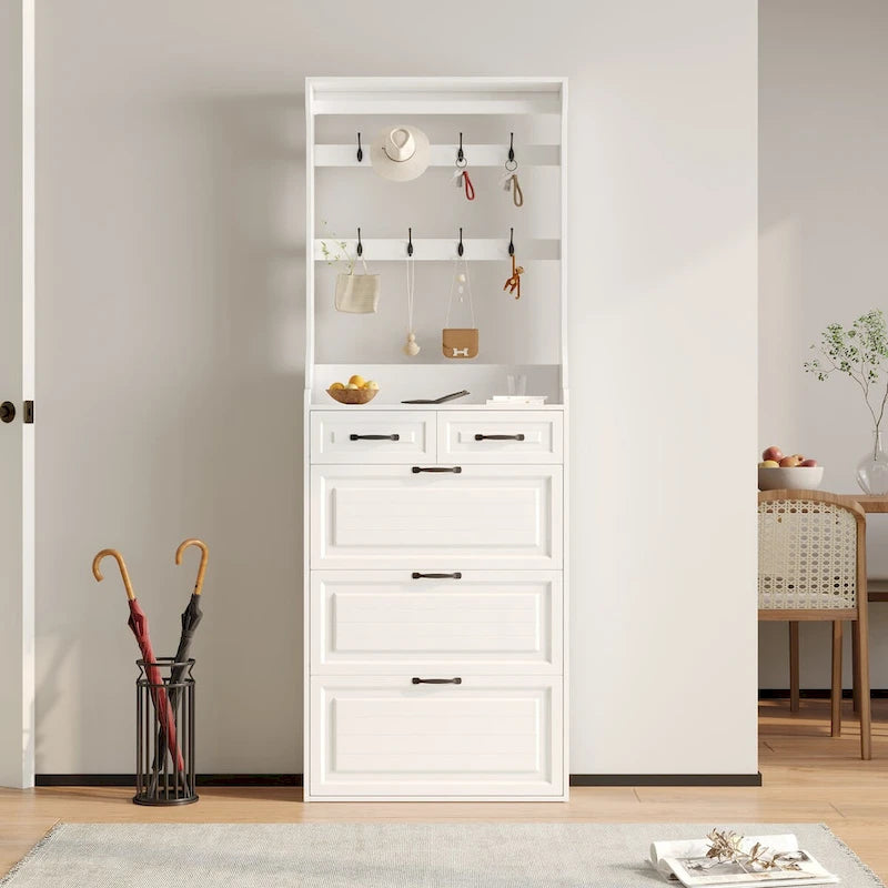 New Shoe Cabinet with 3 Doors 2 Drawers with Hanger,PVC Door With Shape,Large Space for Storage