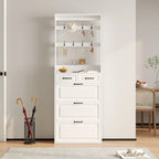 New Shoe Cabinet with 3 Doors 2 Drawers with Hanger,PVC Door With Shape,Large Space for Storage