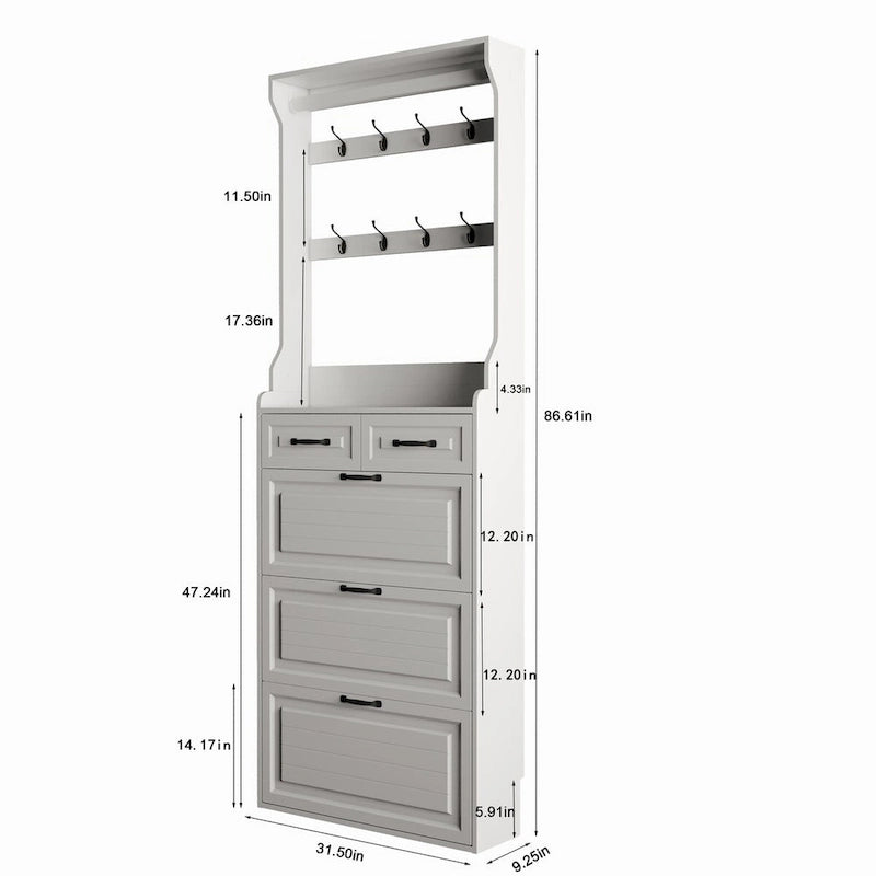 New Shoe Cabinet with 3 Doors 2 Drawers with Hanger,PVC Door With Shape,Large Space for Storage