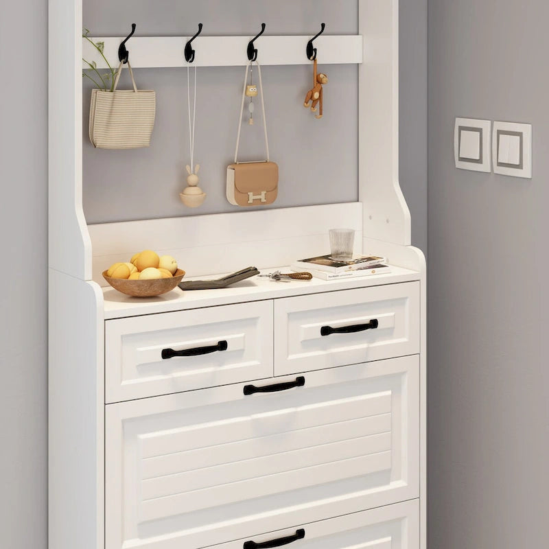 New Shoe Cabinet with 3 Doors 2 Drawers with Hanger,PVC Door With Shape,Large Space for Storage