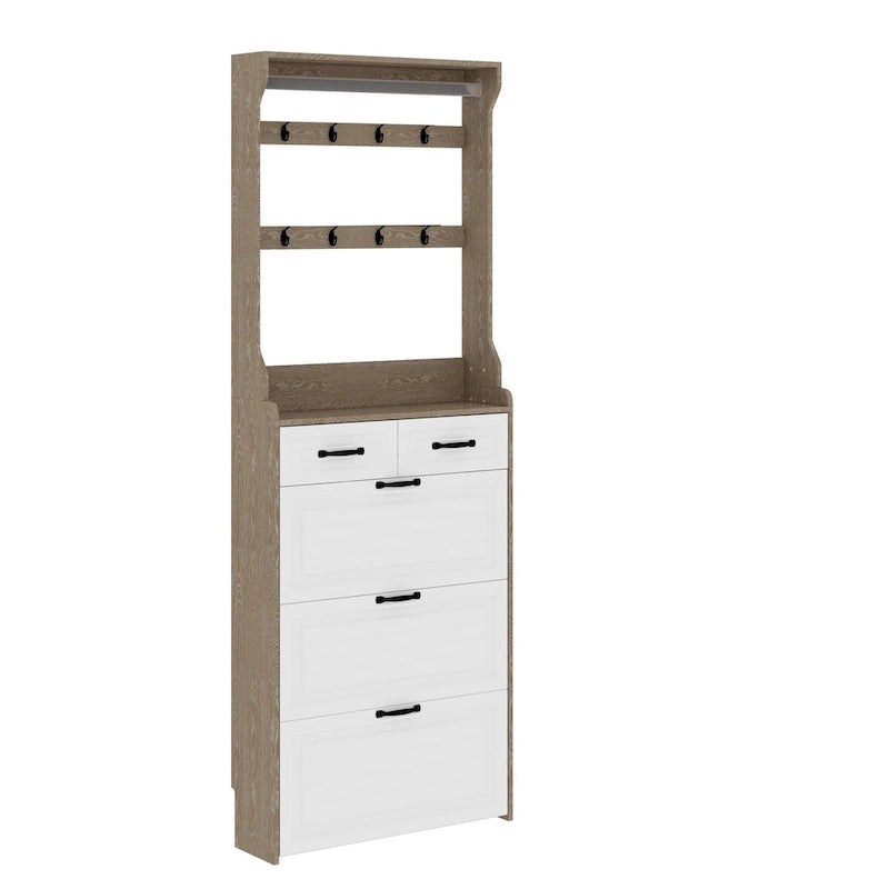 New Shoe Cabinet with 3 Doors 2 Drawers with Hanger,PVC Door With Shape,Large Space for Storage